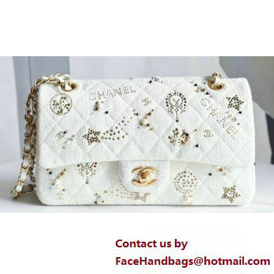 Chanel Embroidered Tweed, Strass, Glass Pearls  &  Gold-Tone Metal Small Classic Handbag A01113 White 2023